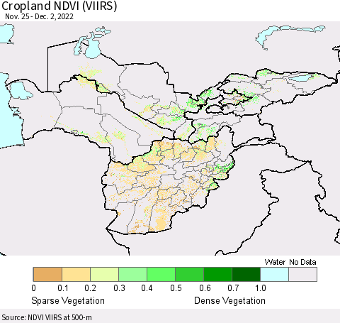 Central Asia Cropland NDVI (VIIRS) Thematic Map For 11/25/2022 - 12/2/2022