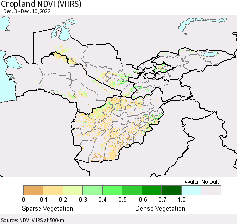 Central Asia Cropland NDVI (VIIRS) Thematic Map For 12/3/2022 - 12/10/2022