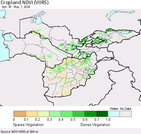 Central Asia Cropland NDVI (VIIRS) Thematic Map For 4/30/2024 - 5/7/2024