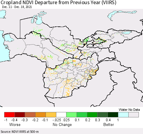 Central Asia Cropland NDVI Departure from Previous Year (VIIRS) Thematic Map For 12/11/2021 - 12/18/2021