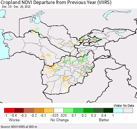 Central Asia Cropland NDVI Departure from Previous Year (VIIRS) Thematic Map For 12/19/2021 - 12/26/2021
