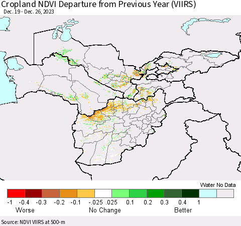 Central Asia Cropland NDVI Departure from Previous Year (VIIRS) Thematic Map For 12/19/2023 - 12/26/2023