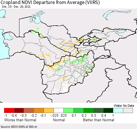 Central Asia Cropland NDVI Departure from Average (VIIRS) Thematic Map For 12/19/2021 - 12/26/2021