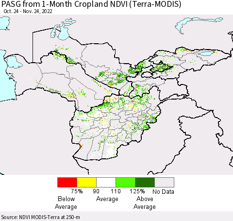 Central Asia PASG from 1-Month Cropland NDVI (Terra-MODIS) Thematic Map For 11/17/2022 - 11/24/2022