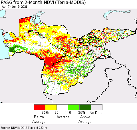 Central Asia PASG from 2-Month NDVI (Terra-MODIS) Thematic Map For 6/2/2021 - 6/9/2021