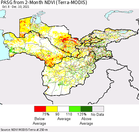 Central Asia PASG from 2-Month NDVI (Terra-MODIS) Thematic Map For 12/3/2021 - 12/10/2021