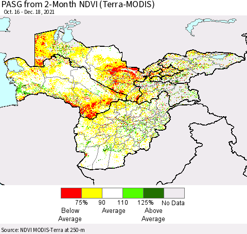 Central Asia PASG from 2-Month NDVI (Terra-MODIS) Thematic Map For 12/11/2021 - 12/18/2021