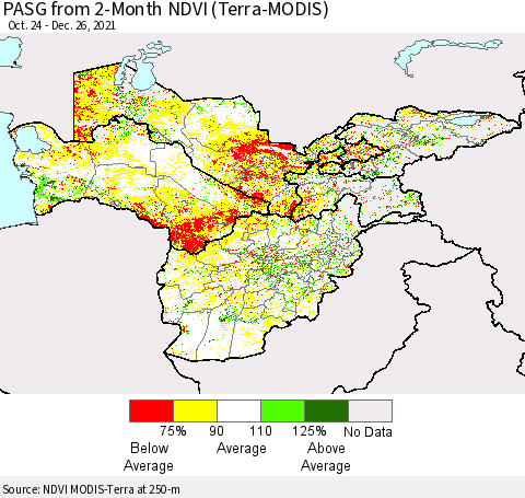 Central Asia PASG from 2-Month NDVI (Terra-MODIS) Thematic Map For 12/19/2021 - 12/26/2021