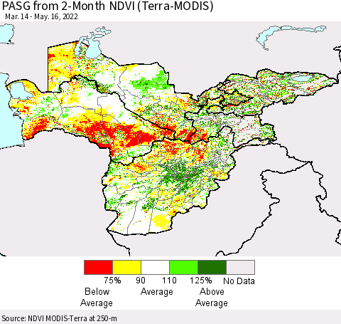 Central Asia PASG from 2-Month NDVI (Terra-MODIS) Thematic Map For 5/9/2022 - 5/16/2022