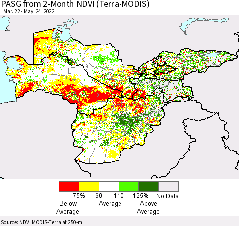 Central Asia PASG from 2-Month NDVI (Terra-MODIS) Thematic Map For 5/17/2022 - 5/24/2022