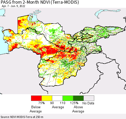 Central Asia PASG from 2-Month NDVI (Terra-MODIS) Thematic Map For 6/2/2022 - 6/9/2022