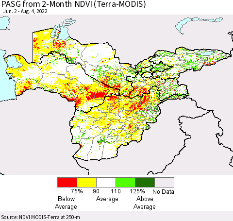 Central Asia PASG from 2-Month NDVI (Terra-MODIS) Thematic Map For 7/28/2022 - 8/4/2022