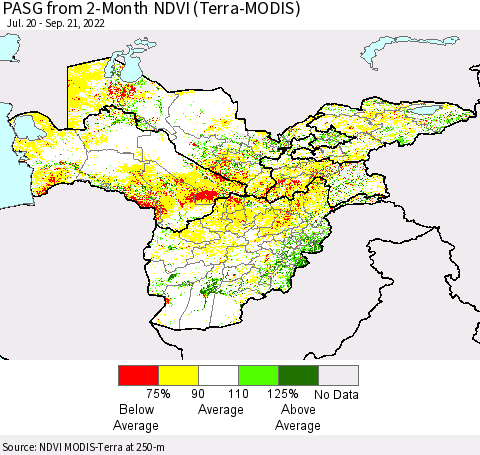 Central Asia PASG from 2-Month NDVI (Terra-MODIS) Thematic Map For 9/14/2022 - 9/21/2022
