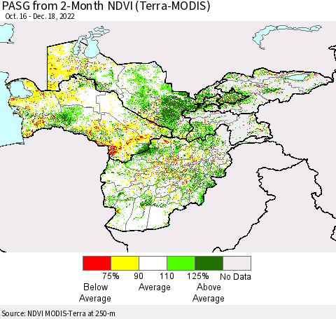 Central Asia PASG from 2-Month NDVI (Terra-MODIS) Thematic Map For 12/11/2022 - 12/18/2022