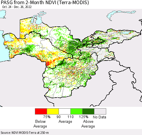 Central Asia PASG from 2-Month NDVI (Terra-MODIS) Thematic Map For 12/19/2022 - 12/26/2022