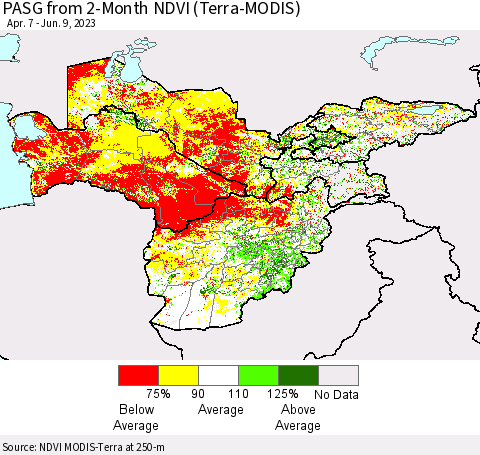 Central Asia PASG from 2-Month NDVI (Terra-MODIS) Thematic Map For 6/2/2023 - 6/9/2023