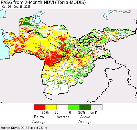 Central Asia PASG from 2-Month NDVI (Terra-MODIS) Thematic Map For 12/11/2023 - 12/18/2023
