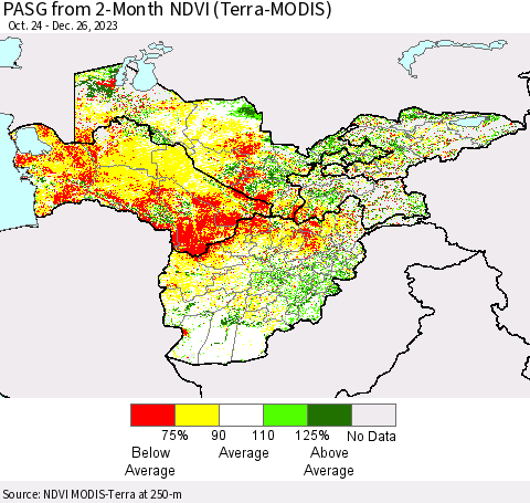 Central Asia PASG from 2-Month NDVI (Terra-MODIS) Thematic Map For 12/19/2023 - 12/26/2023