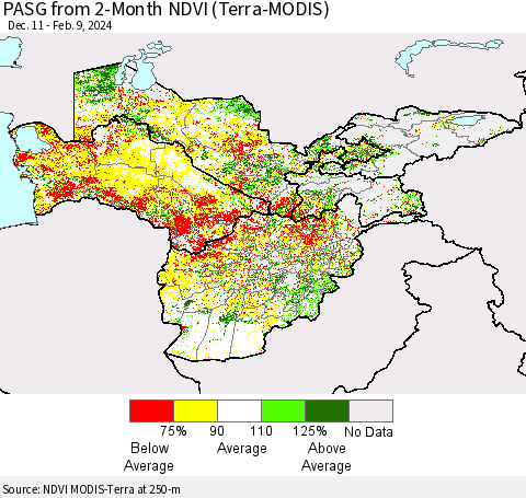 Central Asia PASG from 2-Month NDVI (Terra-MODIS) Thematic Map For 2/2/2024 - 2/9/2024