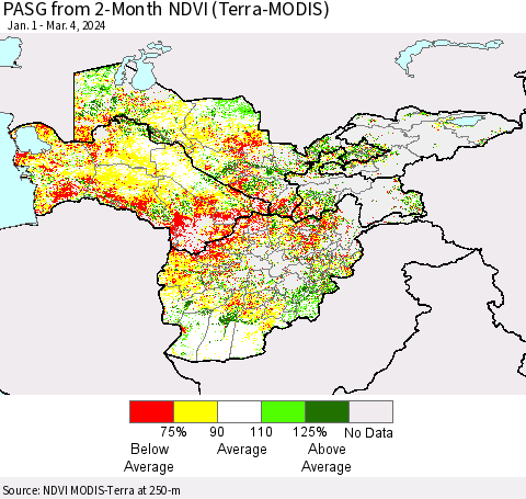 Central Asia PASG from 2-Month NDVI (Terra-MODIS) Thematic Map For 2/26/2024 - 3/4/2024