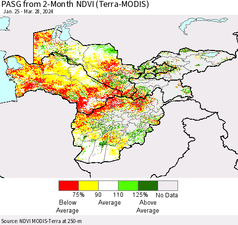 Central Asia PASG from 2-Month NDVI (Terra-MODIS) Thematic Map For 3/21/2024 - 3/28/2024