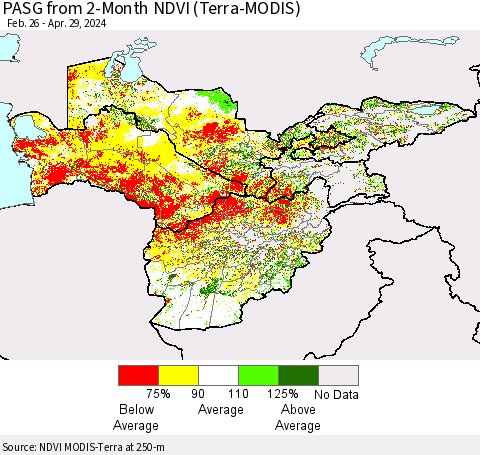 Central Asia PASG from 2-Month NDVI (Terra-MODIS) Thematic Map For 4/22/2024 - 4/29/2024