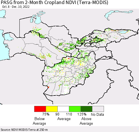 Central Asia PASG from 2-Month Cropland NDVI (Terra-MODIS) Thematic Map For 12/3/2022 - 12/10/2022