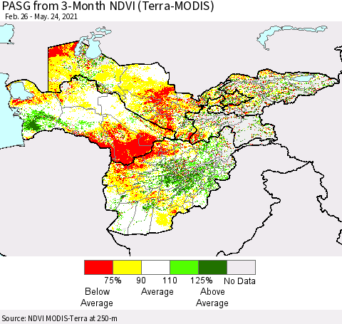 Central Asia PASG from 3-Month NDVI (Terra-MODIS) Thematic Map For 5/17/2021 - 5/24/2021