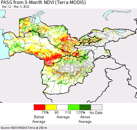 Central Asia PASG from 3-Month NDVI (Terra-MODIS) Thematic Map For 2/26/2022 - 3/5/2022