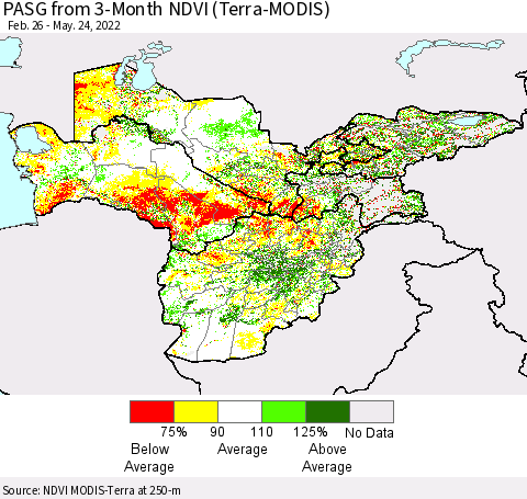 Central Asia PASG from 3-Month NDVI (Terra-MODIS) Thematic Map For 5/17/2022 - 5/24/2022