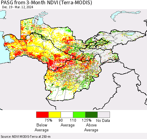 Central Asia PASG from 3-Month NDVI (Terra-MODIS) Thematic Map For 3/5/2024 - 3/12/2024