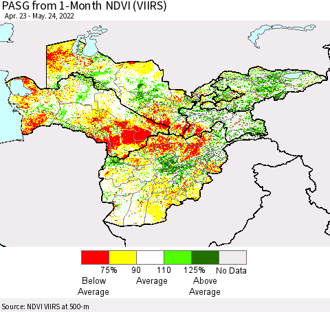 Central Asia PASG from 1-Month NDVI (VIIRS) Thematic Map For 5/17/2022 - 5/24/2022