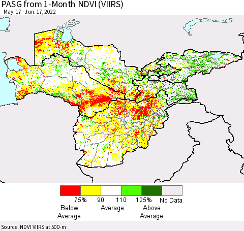 Central Asia PASG from 1-Month NDVI (VIIRS) Thematic Map For 6/10/2022 - 6/17/2022