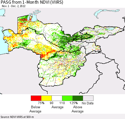 Central Asia PASG from 1-Month NDVI (VIIRS) Thematic Map For 11/25/2022 - 12/2/2022