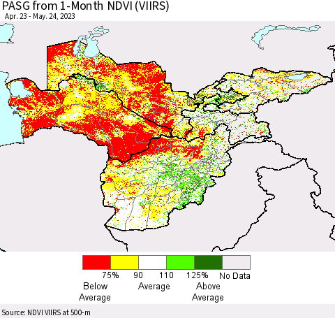 Central Asia PASG from 1-Month NDVI (VIIRS) Thematic Map For 5/17/2023 - 5/24/2023