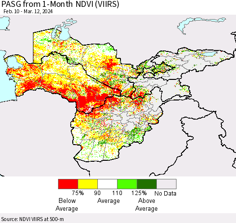 Central Asia PASG from 1-Month NDVI (VIIRS) Thematic Map For 3/5/2024 - 3/12/2024