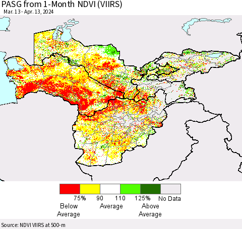 Central Asia PASG from 1-Month NDVI (VIIRS) Thematic Map For 4/6/2024 - 4/13/2024