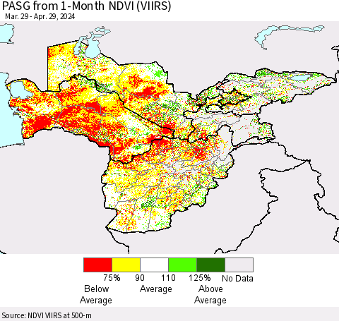 Central Asia PASG from 1-Month NDVI (VIIRS) Thematic Map For 4/22/2024 - 4/29/2024