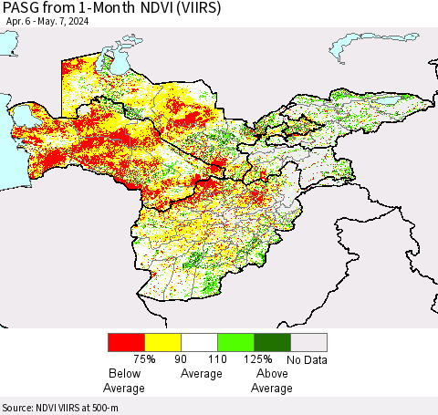 Central Asia PASG from 1-Month NDVI (VIIRS) Thematic Map For 4/30/2024 - 5/7/2024