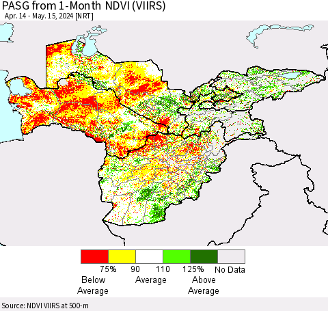 Central Asia PASG from 1-Month NDVI (VIIRS) Thematic Map For 5/8/2024 - 5/15/2024