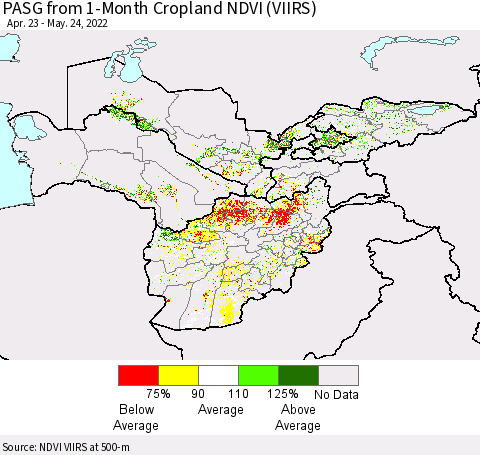 Central Asia PASG from 1-Month Cropland NDVI (VIIRS) Thematic Map For 5/17/2022 - 5/24/2022