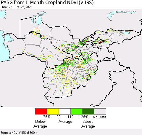 Central Asia PASG from 1-Month Cropland NDVI (VIIRS) Thematic Map For 12/19/2022 - 12/26/2022