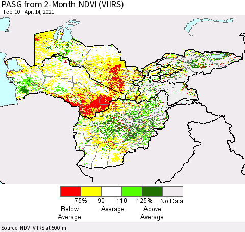 Central Asia PASG from 2-Month NDVI (VIIRS) Thematic Map For 4/7/2021 - 4/14/2021