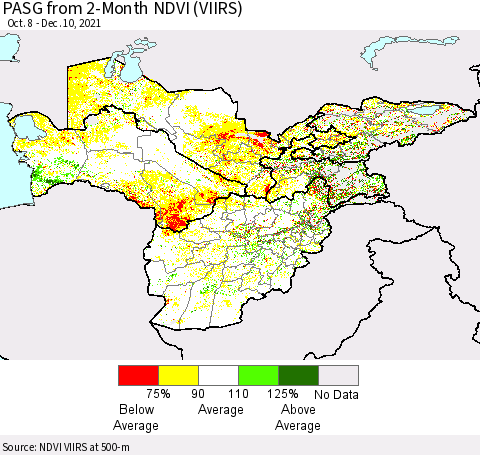 Central Asia PASG from 2-Month NDVI (VIIRS) Thematic Map For 12/3/2021 - 12/10/2021