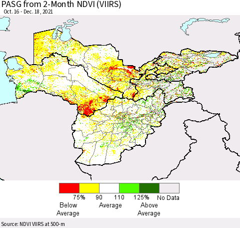 Central Asia PASG from 2-Month NDVI (VIIRS) Thematic Map For 12/11/2021 - 12/18/2021