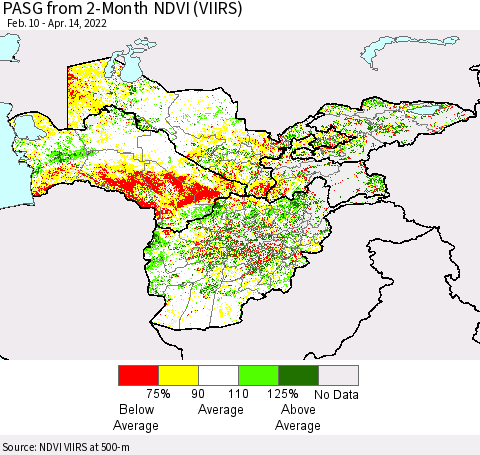 Central Asia PASG from 2-Month NDVI (VIIRS) Thematic Map For 4/7/2022 - 4/14/2022