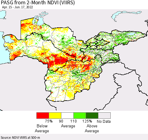 Central Asia PASG from 2-Month NDVI (VIIRS) Thematic Map For 6/10/2022 - 6/17/2022
