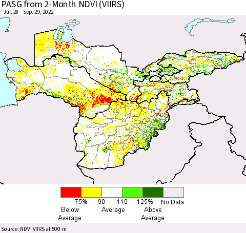 Central Asia PASG from 2-Month NDVI (VIIRS) Thematic Map For 9/22/2022 - 9/29/2022