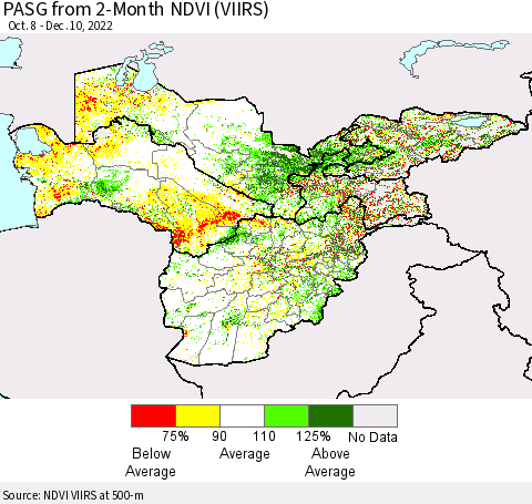 Central Asia PASG from 2-Month NDVI (VIIRS) Thematic Map For 12/3/2022 - 12/10/2022