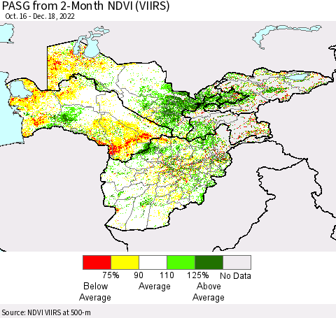 Central Asia PASG from 2-Month NDVI (VIIRS) Thematic Map For 12/11/2022 - 12/18/2022